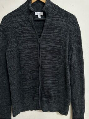 Calvin Klein Men's Dark Gray Full-Zip Knit Sweater M